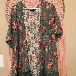 Sage floral summer cardigan with fringe